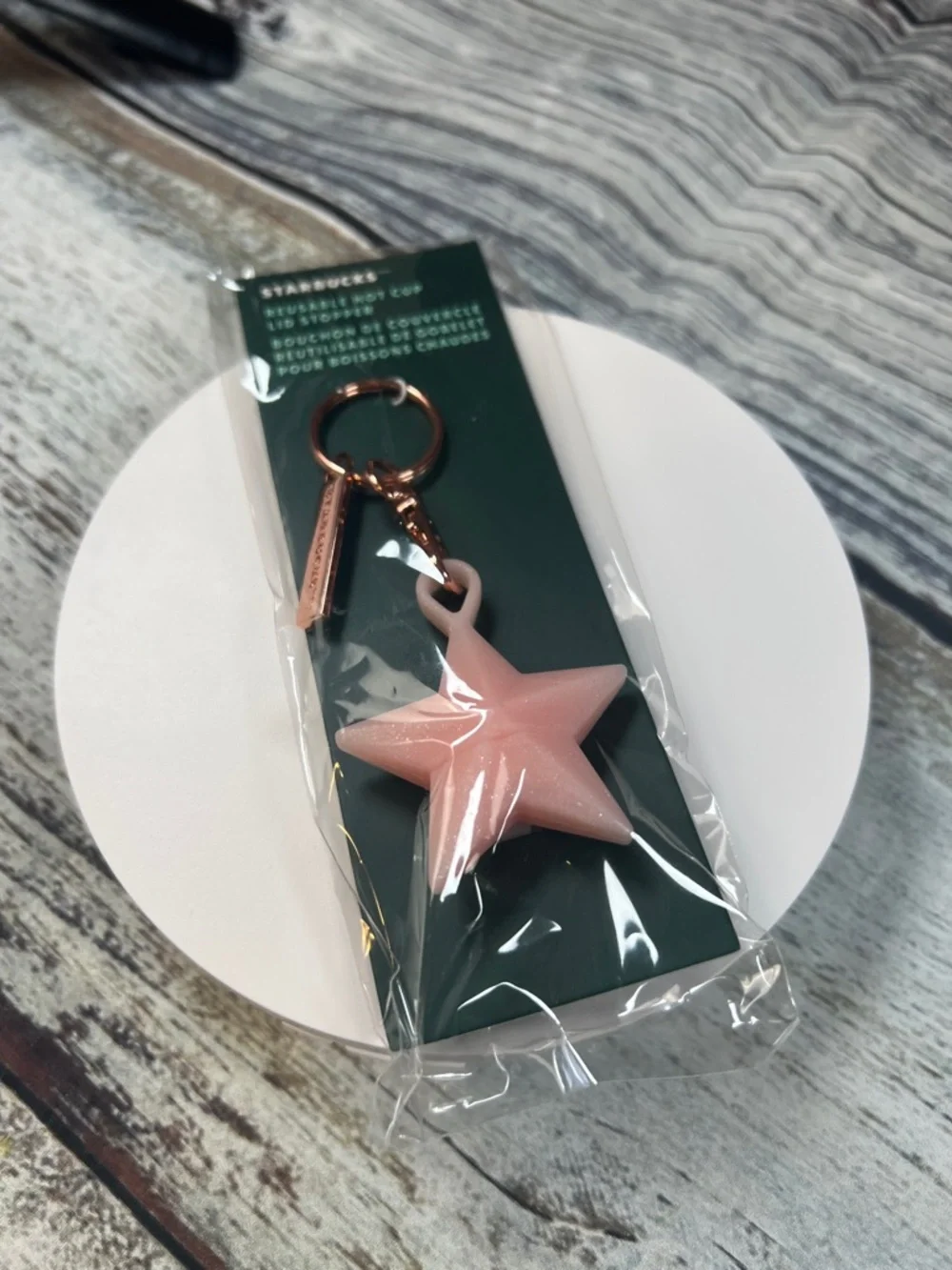 Starbucks Pink Star Keychain with Rose Gold Hardware